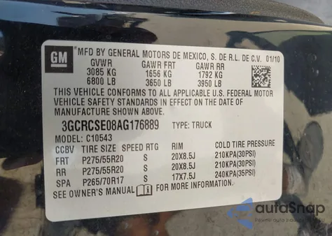 2010 Chevrolet Silverado 1500 Lt from USA, damaged, VIN 3GCRCSE08AG176889